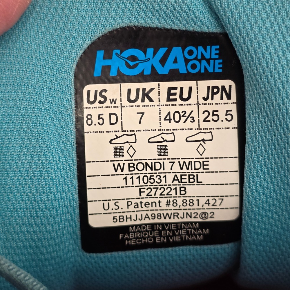 Hoka One One Bondi 7 Running Shoes Womens 8.5 Aquarelle Turquoise Mesh Road - Picture 13 of 13